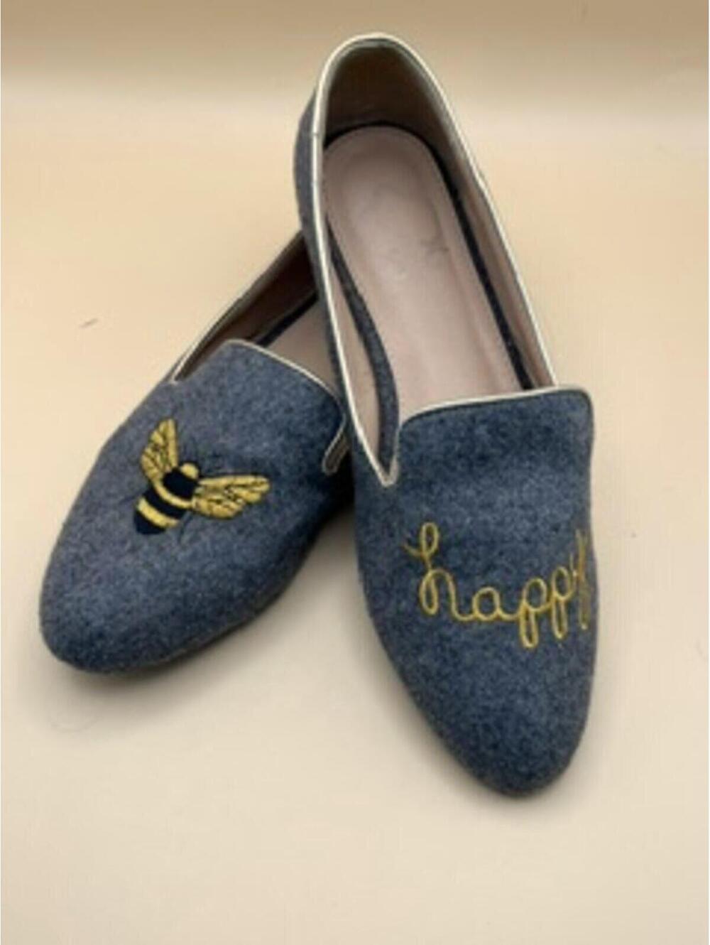 C Wonder Gray Felt Bee Happy Embroidered Slip On Flats Shoes Womens Size 7